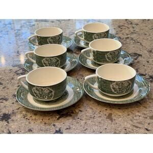 Set of 8 Vintage Green 10” Dinner Plates The Old Curiosity Shop by Royal-USA